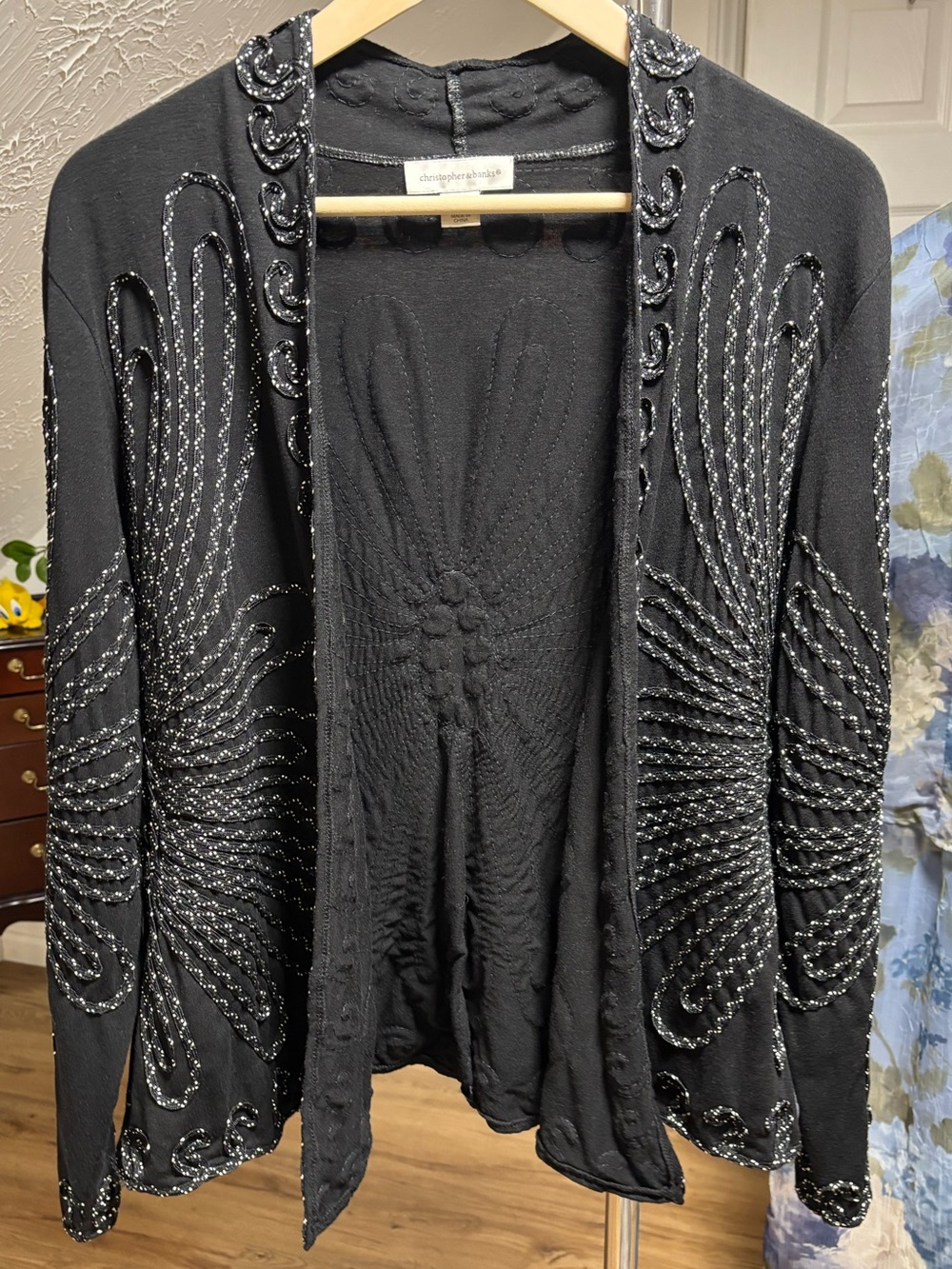 Christopher & Banks open front cardigan with ropey floral motif. Size large